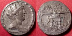 Ancient Coins - SELEUKEIA, Seleukis & Pieria, AR silver tetradrachm. Autonomous civic coinage, 98-97 BC. Tyche / Thunderbolt on throne