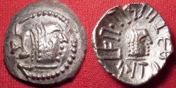 Ancient Coins - HIMYAR KINGDOM (The Homerites) AR silver scyphate 'quinarius'. 125-150 AD, under Shamnar Yahan'am. Head of deity / head of ruler.