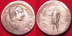 Ancient Coins - HADRIAN AR silver cistophorus. Aezanis. Zeus standing, holding eagle & scepter. Overstruck on a cistophorus of Augustus