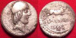 Ancient Coins - L CALPURNIUS PISO FRUGI AR silver denarius. 90 BC. Bust of Apollo, Horseman galloping right.