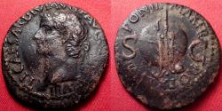 Ancient Coins - TIBERIUS AE as. Rome. Globe and rudder, 36-37 AD. TRIB POT XXXIIX.