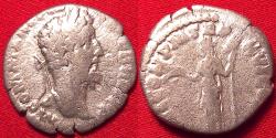 Ancient Coins - COMMODUS AR silver denarius. CONC COM, Concordia standing. Concordia Commodiana. Very scarce