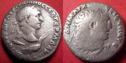 Ancient Coins - TRAJAN AR silver tetradrachm. Tyre, Phoenicia. Struck 103-111 AD. Bust of Melqart / Herakles
