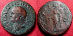 Ancient Coins - VESPASIAN AE as. Rome, 74 AD. PAX AVGVSTI, Pax holding branch, leaning on column. Left facing portrait