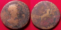 Ancient Coins - HADRIAN AE sestertius. Early issue, 117 AD. Fortuna seated. 'Adoptive' type referencing Divus Trajan & Nerva