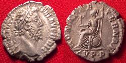 Ancient Coins - COMMODUS AR silver denarius. ROMAE AETERNAE, Roma seated.