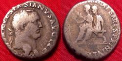 Ancient Coins - VESPASIAN AR silver denarius. Lugdunum. Titus & Domitian Caesars seated left on curule chairs.