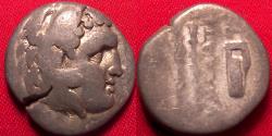 Ancient Coins - KALLATIS, MOESIA AR silver drachm. Herakles in lion skin headdress / Grain ear, club & bowcase.