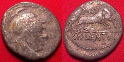 Ancient Coins - Gnaeus Lentulus Cornelius Clodianus AR silver denarius. Bust of Mars, seen from behind, Victory in biga.