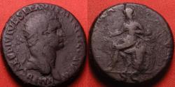 Ancient Coins - DOMITIAN AE dupondius. Imperial branch mint in Thrace, struck following Domitian's accession in 81 AD. Roma seated left. Rare