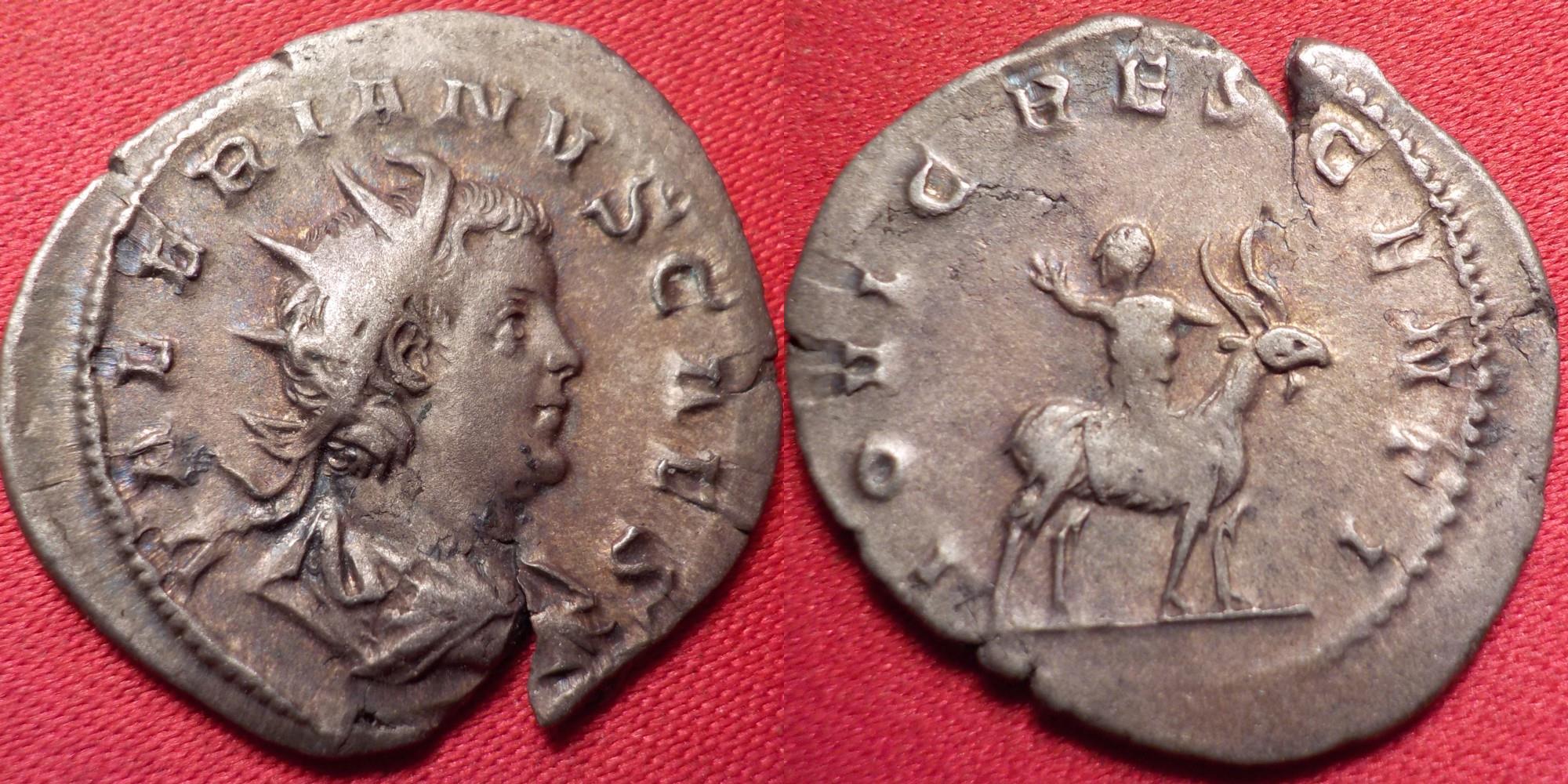 VALERIAN II CAESAR AR Silver Antoninianus. IOVI CRESCENTI, Baby Jupiter ...