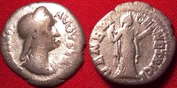 Ancient Coins - SABINA AR silver denarius. VENERI GENETRICI, Venus standing, holding an apple