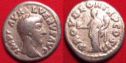 Ancient Coins - LUCIUS VERUS AR silver denarius. Providentia standing, holding globe & cornucopia