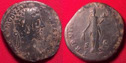Ancient Coins - COMMODUS AE sestertius. Fides standing, holding plate of fruit.