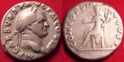 Ancient Coins - VESPASIAN AR silver denarius. Rome, 72-73 AD, Concordia seated left.