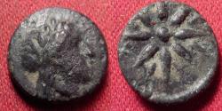Ancient Coins - MYSIA, GAMBRION AE 10mm. 4th century BC. Laureate Apollo / Twelve pointed star.