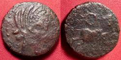 Ancient Coins - NERONKEN, IBERIA, AE unit. The Nedenes. 1st century BC. Bull running right, wreath above.