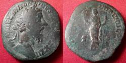 Ancient Coins - MARCUS AURELIUS AE sestertius. Rome, 177-178 AD. Felicitas standing, holding caduceus & scepter.