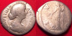 Ancient Coins - FAUSTINA II JUNIOR AR silver denarius. Juno standing left, peacock at her feet.
