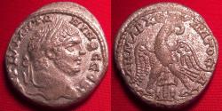Ancient Coins - CARACALLA AR silver tetradrachm. Ake-Ptolemais. Eagle standing, statue and bulls between its legs