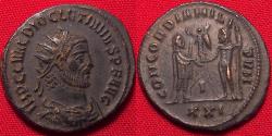 Ancient Coins - DIOCLETIAN AE antoninianus. Cyzicus. CONCORDIA MILITUM, Diocletian receiving Victory from Jupiter.