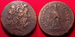 Ancient Coins - PTOLEMY III EUERGETES 34mm triobol. Eagle standing, Chi-Ro between legs.