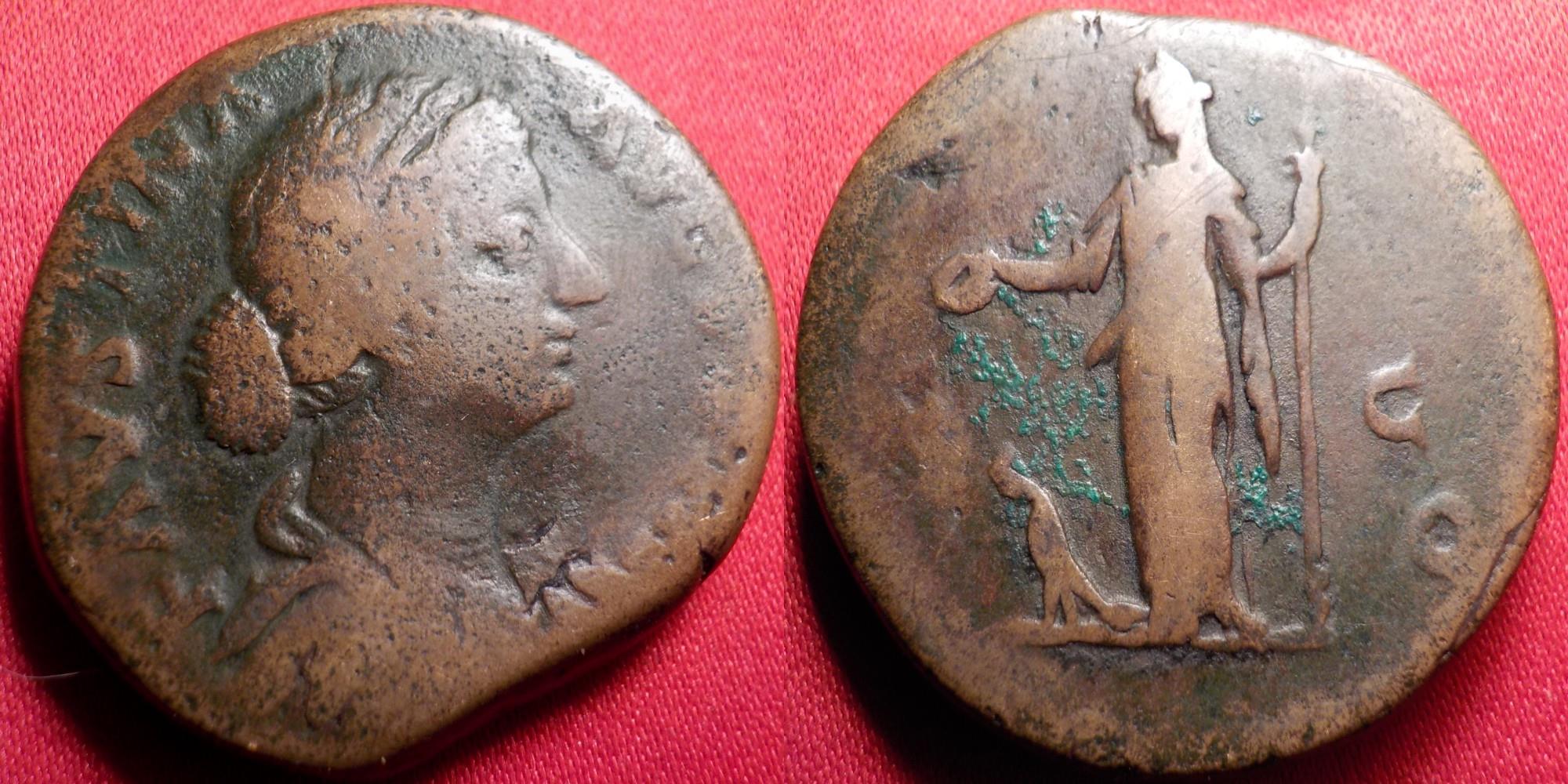 Faustina Ii Junior Ae Sestertius. Juno Standing, Peacock Beside.