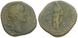 Ancient Coins - Antoninus Pius (AD 138-161) Æ Sestertius / Emperor Sacrificing