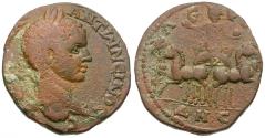 Ancient Coins - Elagabalus (AD 218-222). Seleucis and Pieria. Balanea as Leucas-Claudia Æ26 / Helios in Spread Quadriga
