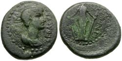 Ancient Coins - Nero (AD 54-68). Lydia. Philadelphia. Ti. Nikanor, magistrate Æ18 / Cult Statue