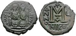 Ancient Coins - *Sear 369* Byzantine Empire. Justin II (AD 565-578) with Sophia Æ Follis