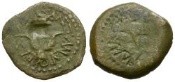 Ancient Coins - Judaea. Alexander Jannaeus (103-76 BC). Widows Mite Æ Prutah / Brockage