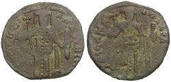 Ancient Coins - *Sear 2434* Byzantine Empire. Andronicus II Palaeologus, with Michael IX Æ Assarion