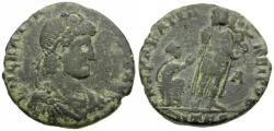Ancient Coins - Gratian (AD 367-383) Æ Maiorina / Emperor raising Woman