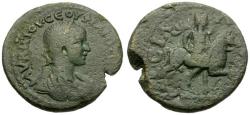 Ancient Coins - Philip II (AD 247-249). Pamphylia. Sillyum Æ25 / Men on Horseback