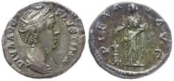Ancient Coins - Diva Faustina I (died AD 141) AR Denarius / Pietas