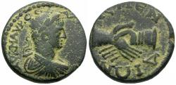 Ancient Coins - Severus Alexander (AD 222-235). Pamphylia Aspendos Æ22 / Clasped hands