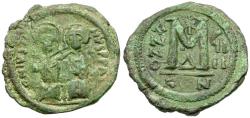 Ancient Coins - *Sear 360* Byzantine Empire. Justin II (AD 565-578) with Sophia &#198; Follis