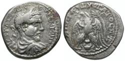 Ancient Coins - Macrinus (AD 217-218). Seleucis and Pieria. Gabala BI Tetradrachm / Crab