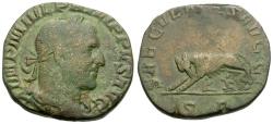 Ancient Coins - Philip I (AD 244-249). Ludi Saeculares (Secular Games) issue Æ Sestertius / Wolf and Twins