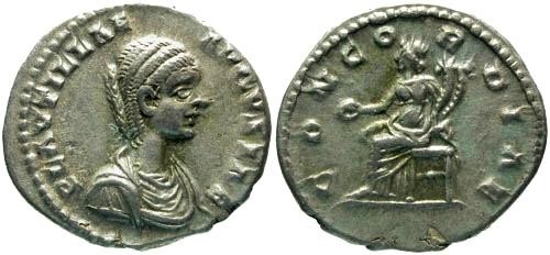 Ancient Coins - VF/VF Plautilla Denarius / Concordia / Laodocia Mint