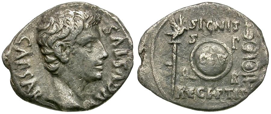 Augustus (27 BC-AD 14) AR Denarius / Shield with Aquila ...