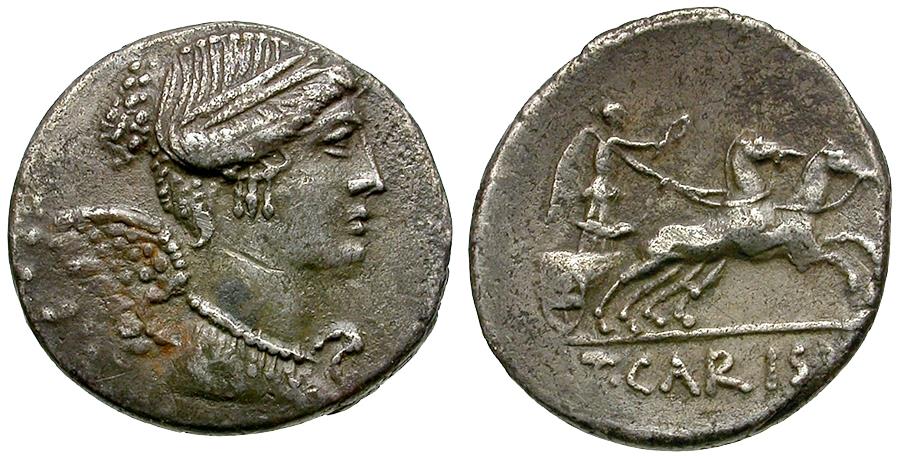 46 BC - Roman Republic. T Carisius AR Denarius / Victory | Roman ...