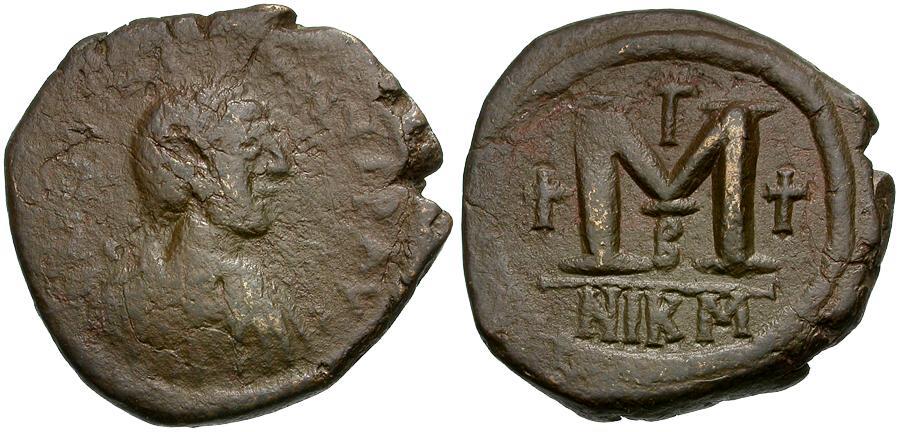 Sear 199 Byzantine Empire Justinian I Ae Follis Byzantine Coins