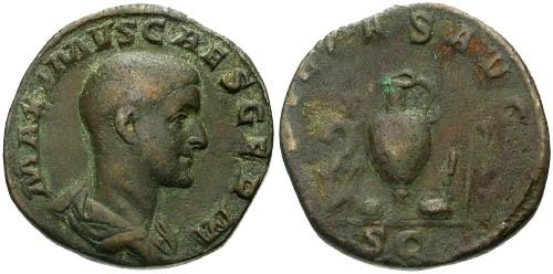Ancient Coins - aVF/aVF Maximus Caesar Sestertius / Sacrificial Implements