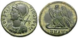 Ancient Coins - Constantine I the Great (AD 310-337). Constantinopolis Commemorative Æ3 / Victory on Prow