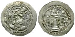 Ancient Coins - Sasanian Empire. Peroz (AD 459-484) Contemporary Imitative AR Drachm / Fire Altar