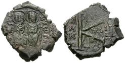 Ancient Coins - *Sear 366* Byzantine Empire. Justin II (AD 565-578) with Sophia Æ Half Follis