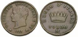 World Coins - Italian States. Napoleonic Kingdom of Italy. Napoleon I (1805-1814) Æ Soldo