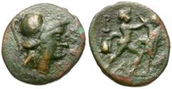 Ancient Coins - Kings of Macedon. Antigonas Gonatas Æ19 / Pan Erecting Trophy